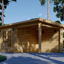 Redskapsbod med terrasse LARISSA (28 mm), 7 m² + 7 m²