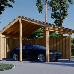 Carport i tre med L-formet vegg LUNA, 3,2 x 6 m